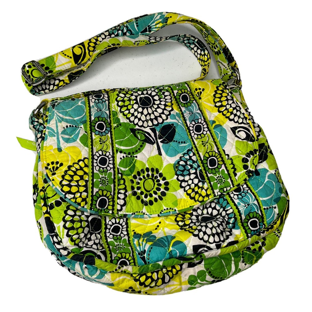 Vera Bradley In Limes Up Green Floral Quilted Cotton Crossbody Shoulder Bag